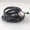 Black Leather and Hematite Wrap Bracelet